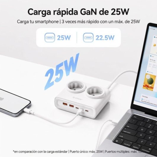 Régua ORICO PDC 2 tomadas 2 USB-A 2 USB-C GaN 25 W branca