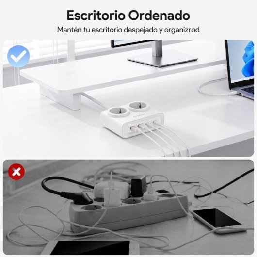Régua ORICO PDC 2 tomadas 2 USB-A 2 USB-C GaN 25 W branca