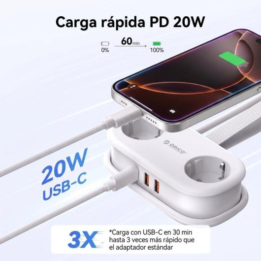 Regua Orico AP3 2 tomadas 2 USB-A USB-C 20 W