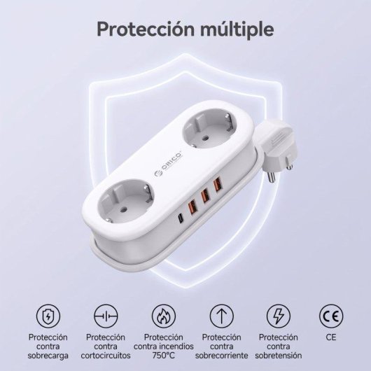 Regua Orico AP3 2 tomadas 2 USB-A USB-C 20 W