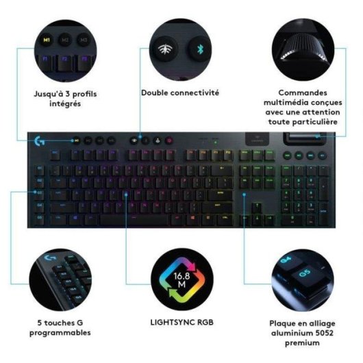 Tastatur Logitech G915 Lightspeed Gaming Kabellos GL Tactile AZERTY Schwarz