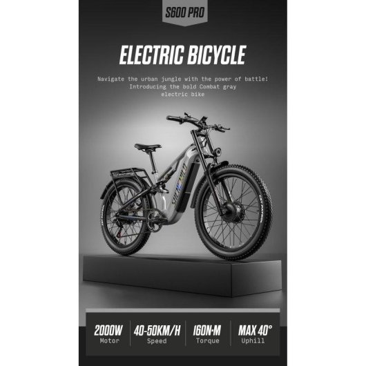 Velo electrique Shengmilo S600 PRO 2x1000W 48V 26 pouces Fat