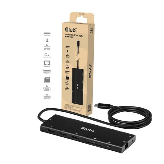 Base USB-C Club 3D CSV-2556 12-em-1 Triple HDMI DP2.1 100W