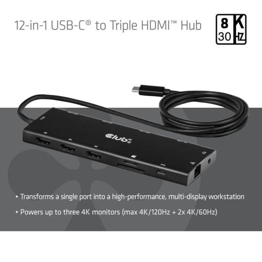 Base USB-C Club 3D CSV-2556 12-em-1 Triple HDMI DP2.1 100W
