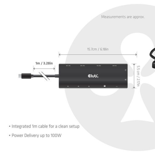 Base USB-C Club 3D CSV-2556 12-em-1 Triple HDMI DP2.1 100W