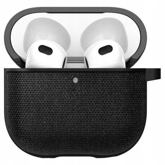 Funda Spigen Urban Fit AirPods 4 Policarbonato Microfibra Negro Carabiner