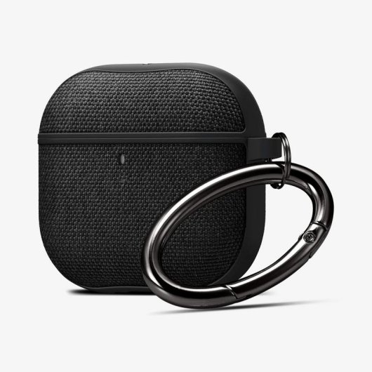 Funda Spigen Urban Fit AirPods 4 Policarbonato Microfibra Negro Carabiner