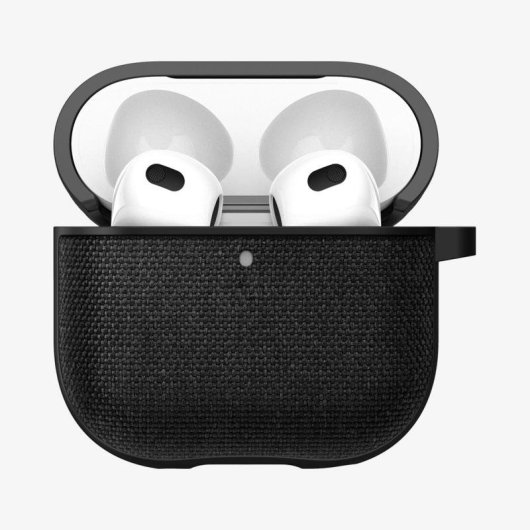 Funda Spigen Urban Fit AirPods 4 Policarbonato Microfibra Negro Carabiner
