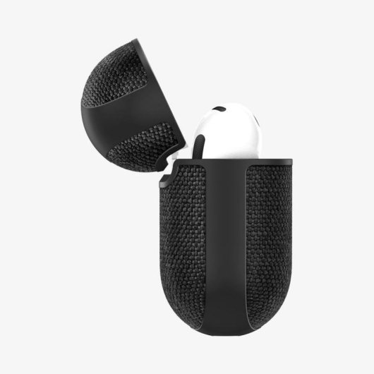 Funda Spigen Urban Fit AirPods 4 Policarbonato Microfibra Negro Carabiner