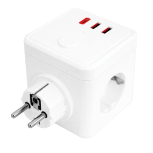 Prise multiple Silver HT 3 sorties Schuko 2 USB A 1 USB C avec interrupteur
