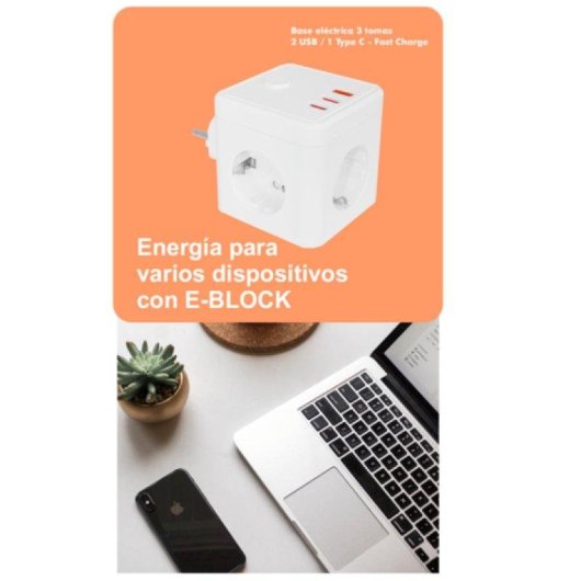 Prise multiple Silver HT 3 sorties Schuko 2 USB A 1 USB C avec interrupteur