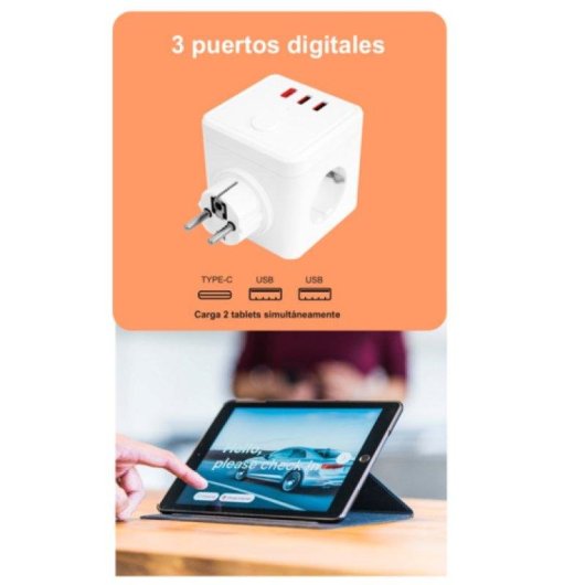 Prise multiple Silver HT 3 sorties Schuko 2 USB A 1 USB C avec interrupteur
