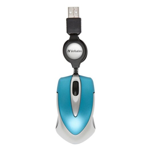 Souris Verbatim Go Mini USB 1000 DPI Bleu Argent avec Câble Rétractable