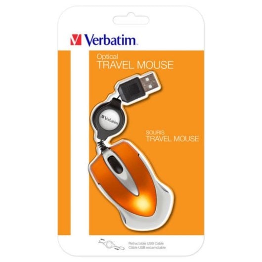 Souris Verbatim Go Mini USB 1000 DPI Orange avec câble rétractable