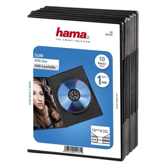 Funda Hama DVD Slim Box 10 para 1 disco DVD Negro