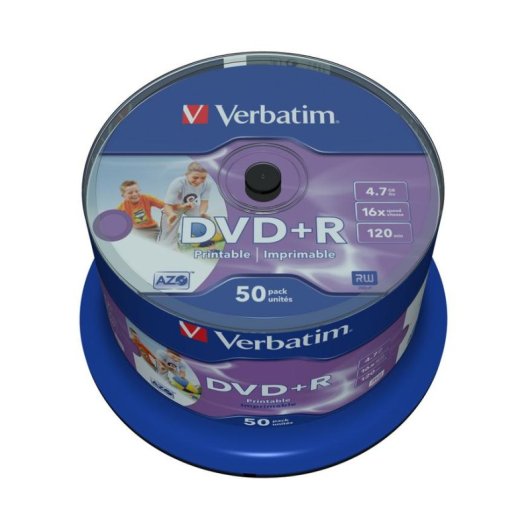 DVD+R Verbatim 4,7 GB 16x Impresión Inkjet 50 unidades