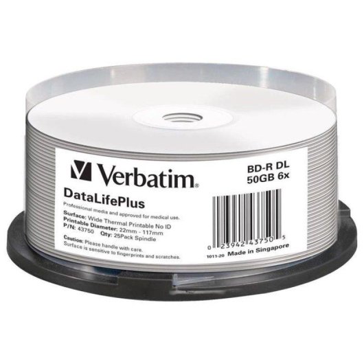 Disque Blu-ray Verbatim BD-R 25 Go 6x Spindle 50 pièces