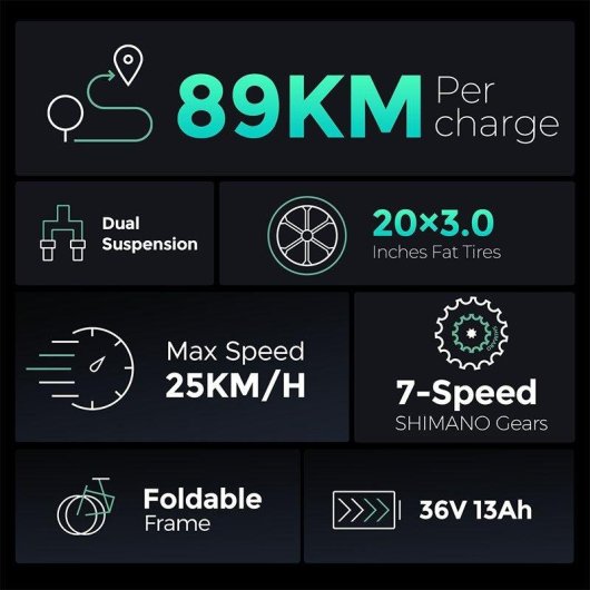 Vélo électrique pliant HillMilES Dolphin 20 pouces 36 V 13 Ah 250 W