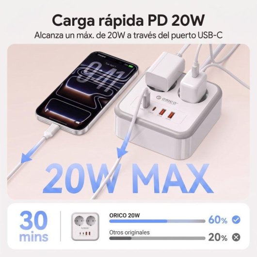Multiprise Orico APD 2 prises 2 USB-C 2 USB-A 20 W, 3 m