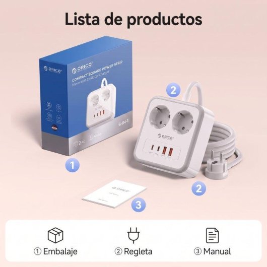 Multiprise Orico APD 2 prises 2 USB-C 2 USB-A 20 W, 3 m