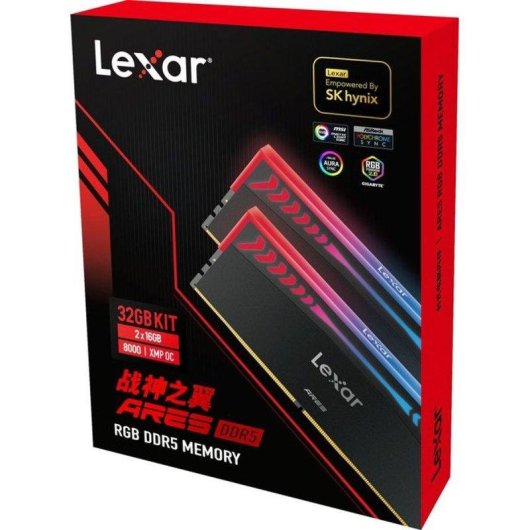 Memória RAM Lexar ARES RGB 32GB 2x16GB DDR5 8000MHz CL38 Intel XMP RGB