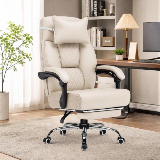 Sedia Gaming GTPLAYER Beige Ecopelle Poggiapiedi 130 kg