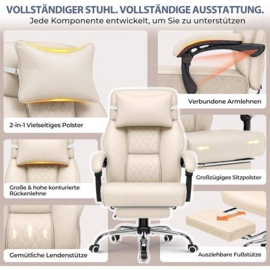 Sedia Gaming GTPLAYER Beige Ecopelle Poggiapiedi 130 kg
