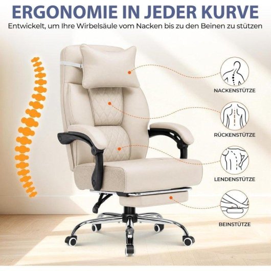 Sedia Gaming GTPLAYER Beige Ecopelle Poggiapiedi 130 kg