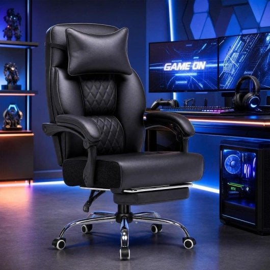 Silla Gaming GTPLAYER Ergonómica Reposapiés Piel Sintética 135° Negro