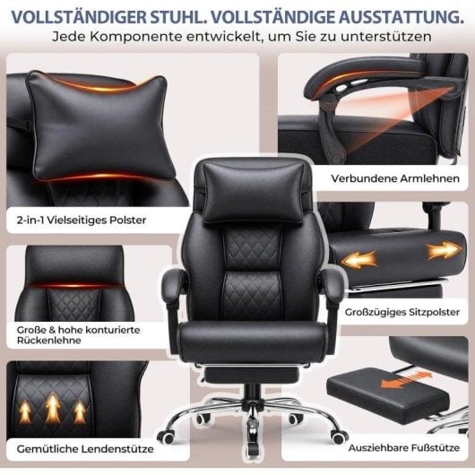 Silla Gaming GTPLAYER Ergonómica Reposapiés Piel Sintética 135° Negro