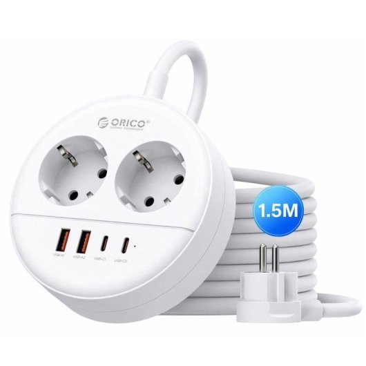 Regleta Orico OSP 2 Tomas 2 USB-C 2 USB-A 20 W con montaje en pared