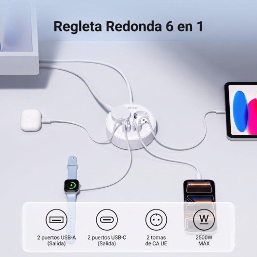 Regleta Orico OSP 2 Tomas 2 USB-C 2 USB-A 20 W con montaje en pared