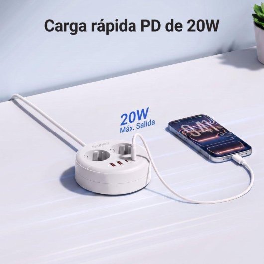 Regleta Orico OSP 2 Tomas 2 USB-C 2 USB-A 20 W con montaje en pared