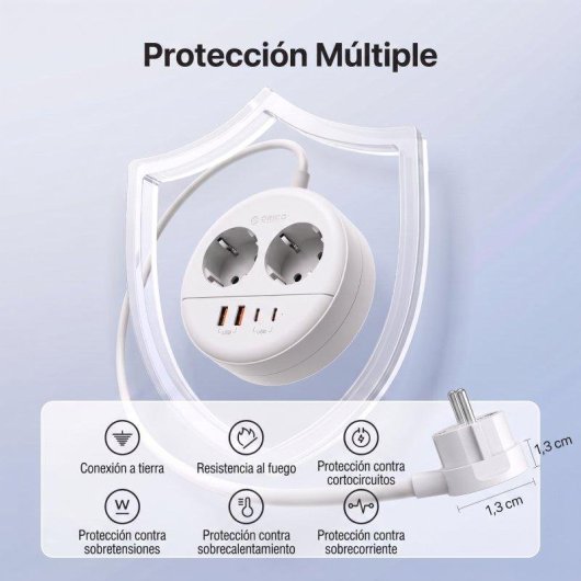 Regleta Orico OSP 2 Tomas 2 USB-C 2 USB-A 20 W con montaje en pared