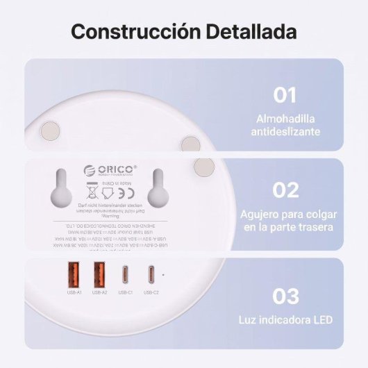 Regleta Orico OSP 2 Tomas 2 USB-C 2 USB-A 20 W con montaje en pared