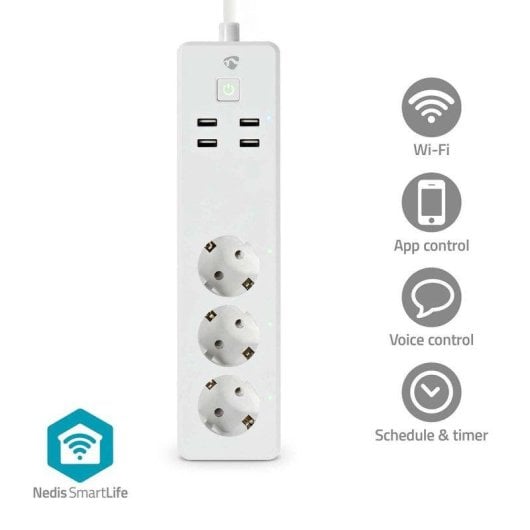Regleta Nedis WIFIP312FWT 3 Tomas inteligentes Wi-Fi y 4 USB-A