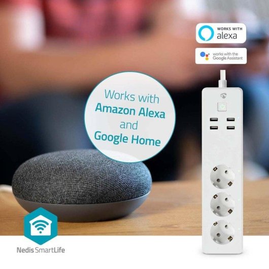 Regleta Nedis WIFIP312FWT 3 Tomas inteligentes Wi-Fi y 4 USB-A