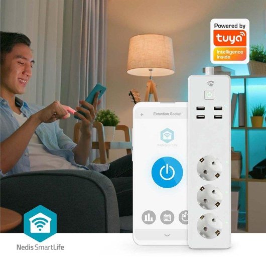 Regleta Nedis WIFIP312FWT 3 Tomas inteligentes Wi-Fi y 4 USB-A