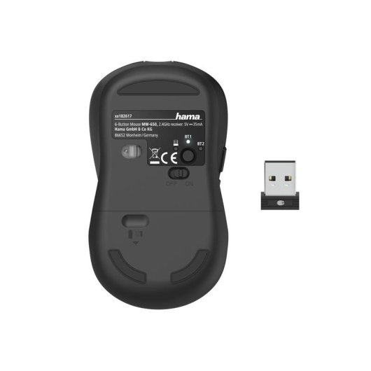 Hama MW-650 Maus Bluetooth + USB-A 2400 DPI schwarz, 6 Tasten