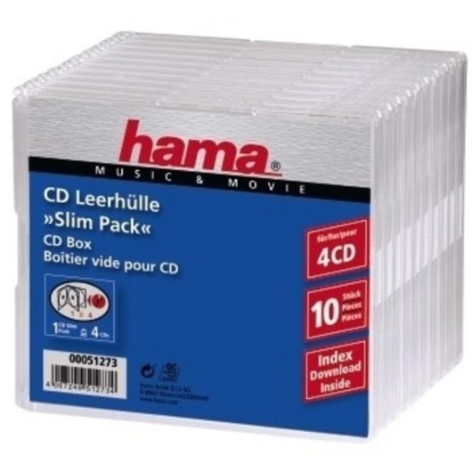 Funda CD Slim Pack 4 Hama Transparente Pack 10