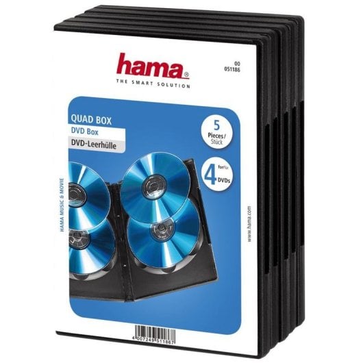 Funda para Discos Hama DVD Quad Box 4 Discos Negro (5 Unidades)
