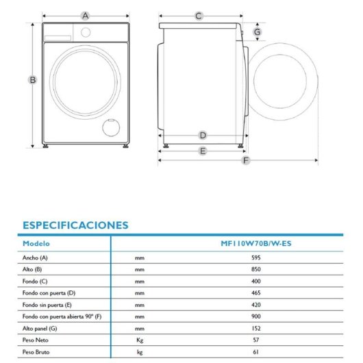 Lavadora Midea MF110W70B/W-ES de carga superior clase A WiFi blanca