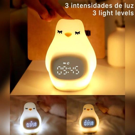 Réveil Dam Electronics Pingouin Lumière Nocturne Réglable 1200 mAh
