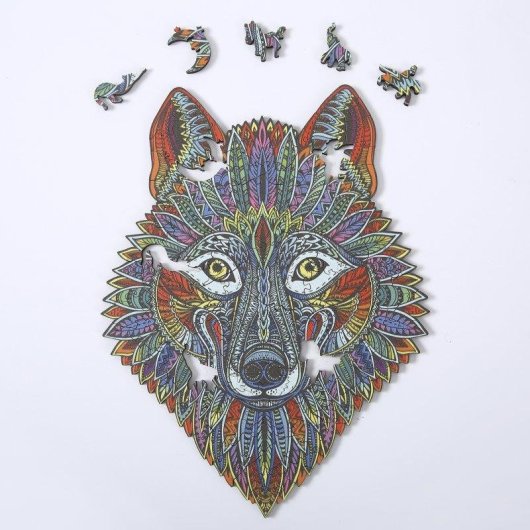 Puzzle en bois Dam Electronics Silhouette Loup A4 multicolore