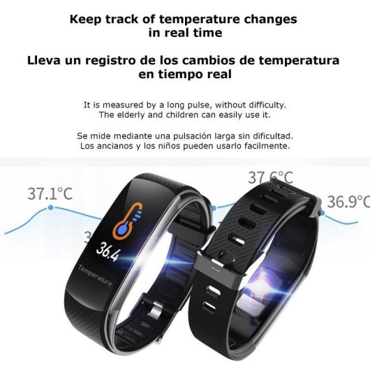 Bracelet d'activité Dam Electronics T118 Bluetooth 4.0 IP67 température SpO₂ tension
