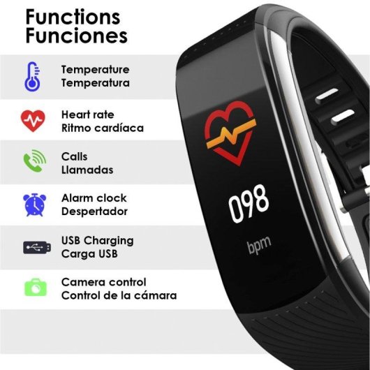 Bracelet d'activité Dam Electronics T118 Bluetooth 4.0 IP67 température SpO₂ tension