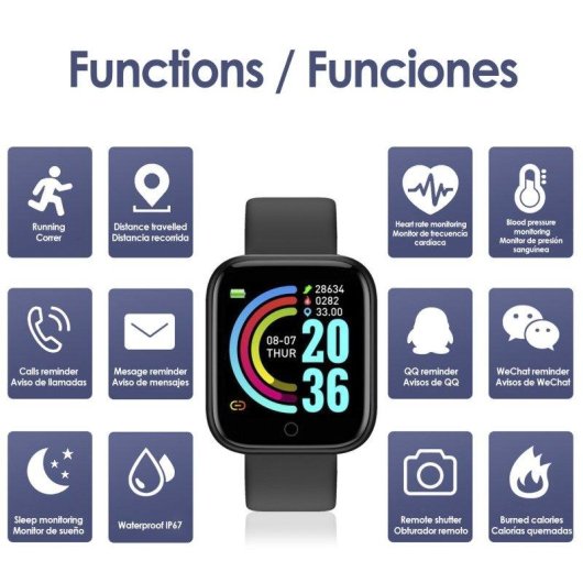 Bracelet d'activité Dam Electronics AK-Y68 Bluetooth, fréquence cardiaque et tension artérielle
