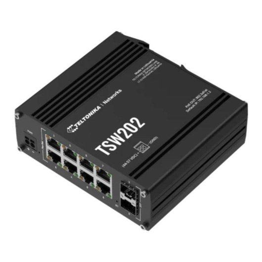 Switch Industrial Teltonika TSW202 PoE+ 8x Gigabit RJ45 2x SFP 20 Gbps Carril DIN