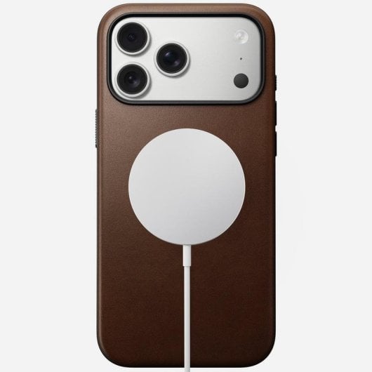 Capa Nomad Modern Leather Case couro castanho MagSafe Qi2 para iPhone 17 Pro Max