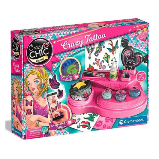 Kit de tatouage Clementoni Crazy Chic avec peinture phosphorescente